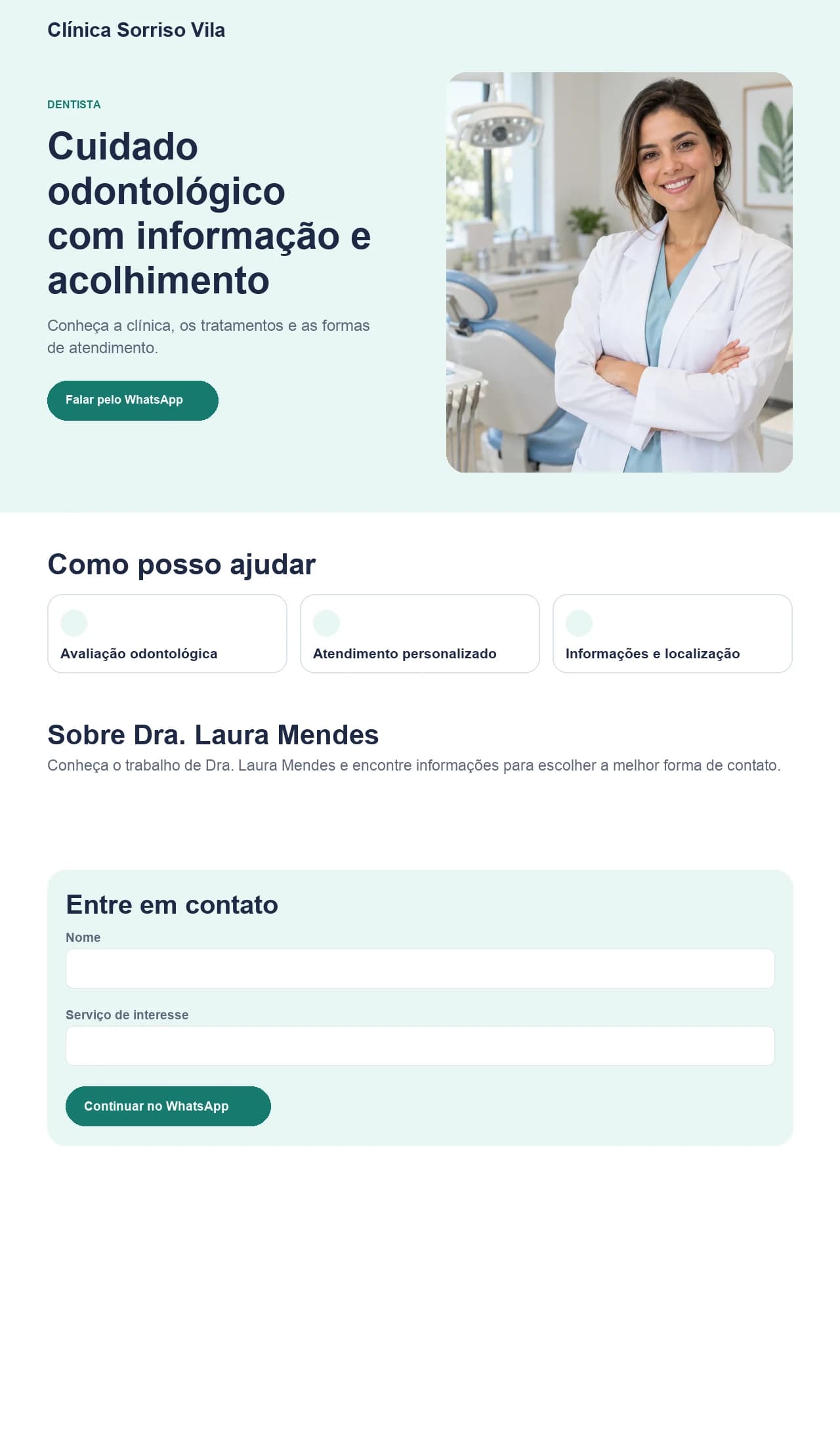 Exemplo ilustrativo de página para consultório odontológico criada com o MiniAds